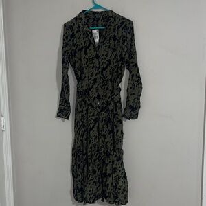 Rails Beatrice shirtdress in olive watercolor leopard print small